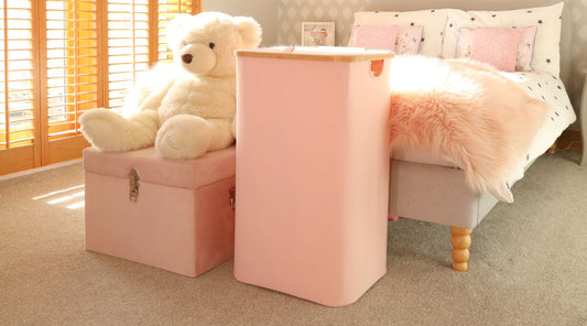 Nest Zest Pink Laundry Basket in Girls Bedroom