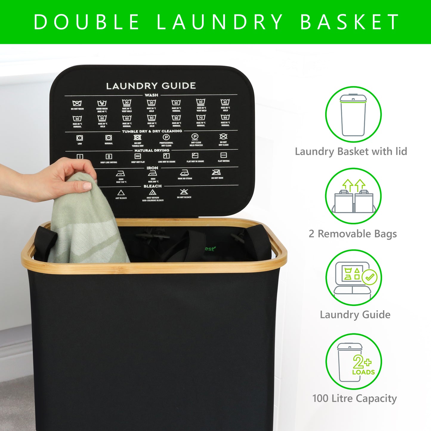 Double Laundry Basket | BLACK